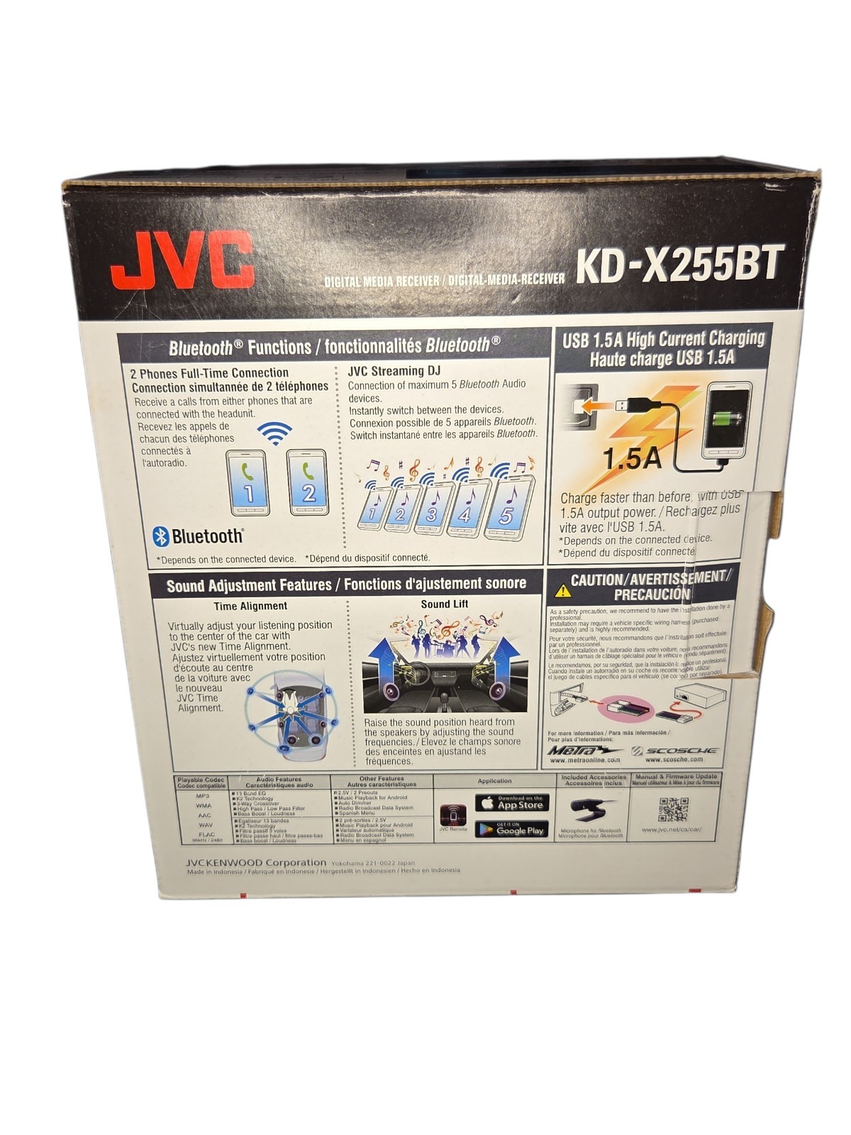 JVC KD-X255BT Bluetooth Media Player Car Stereo iPhone Android USB Aux AM FM MP3