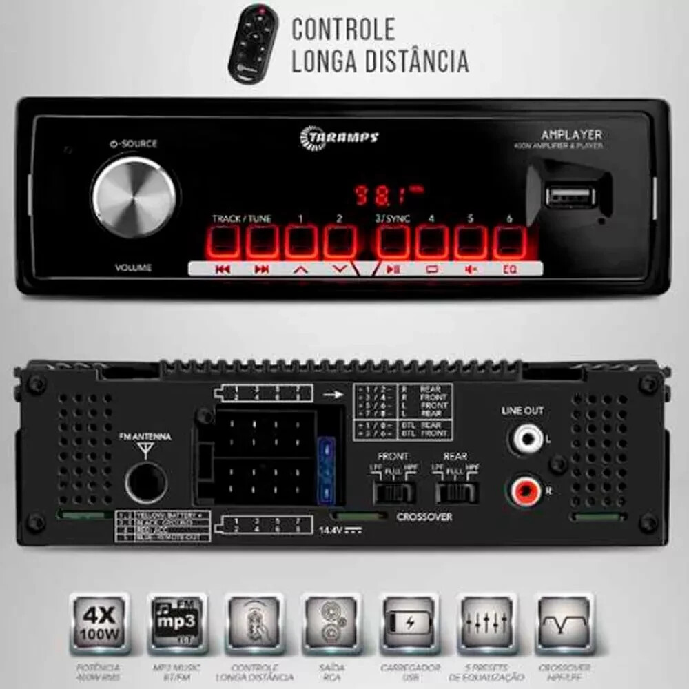 Rádio Player Mp3 Taramps Amplayer Bluetooth Usb 4x100w 400w