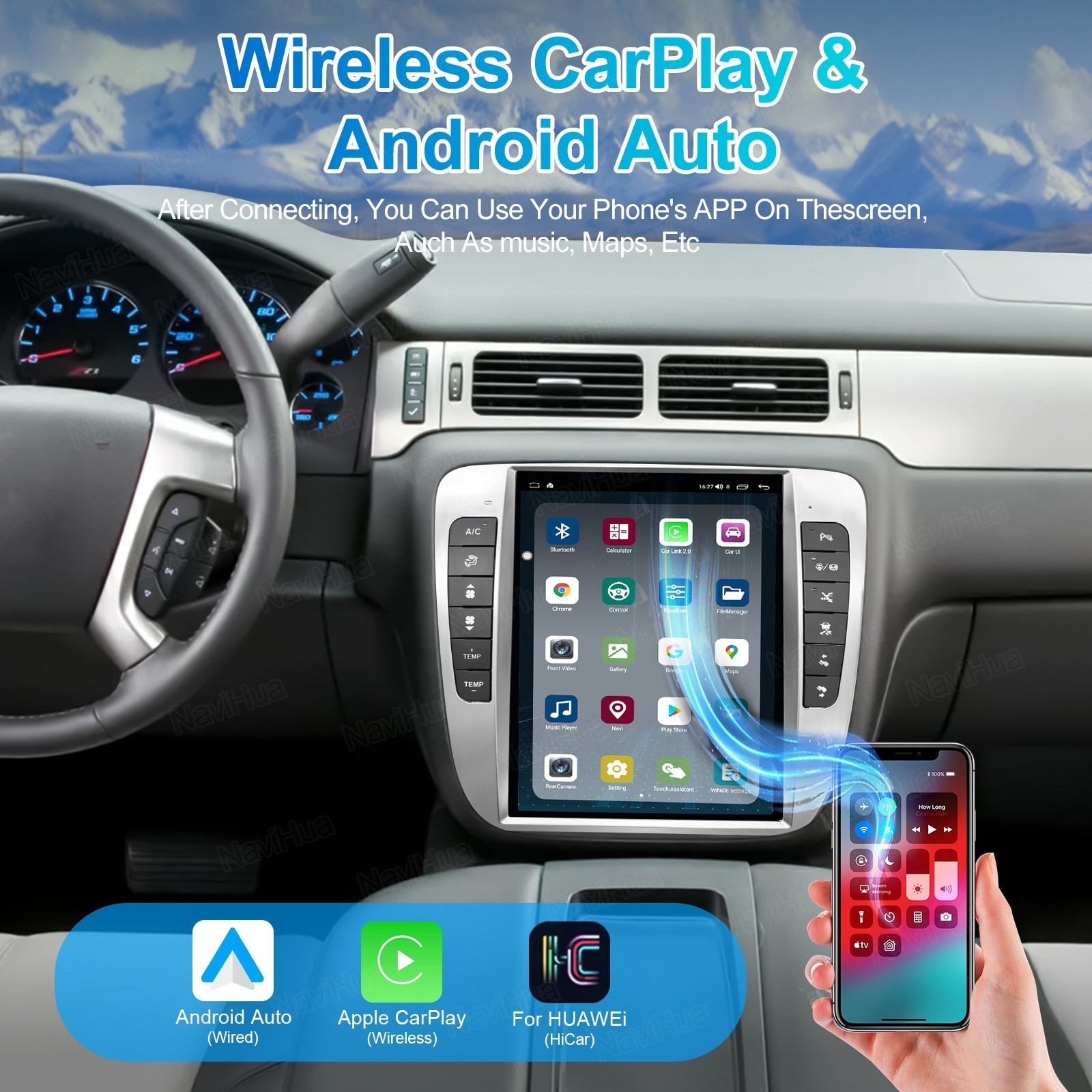 13″ Carplay Stereo Radio For Silverado Tahoe Suburban GMC Yukon GPS Navigation