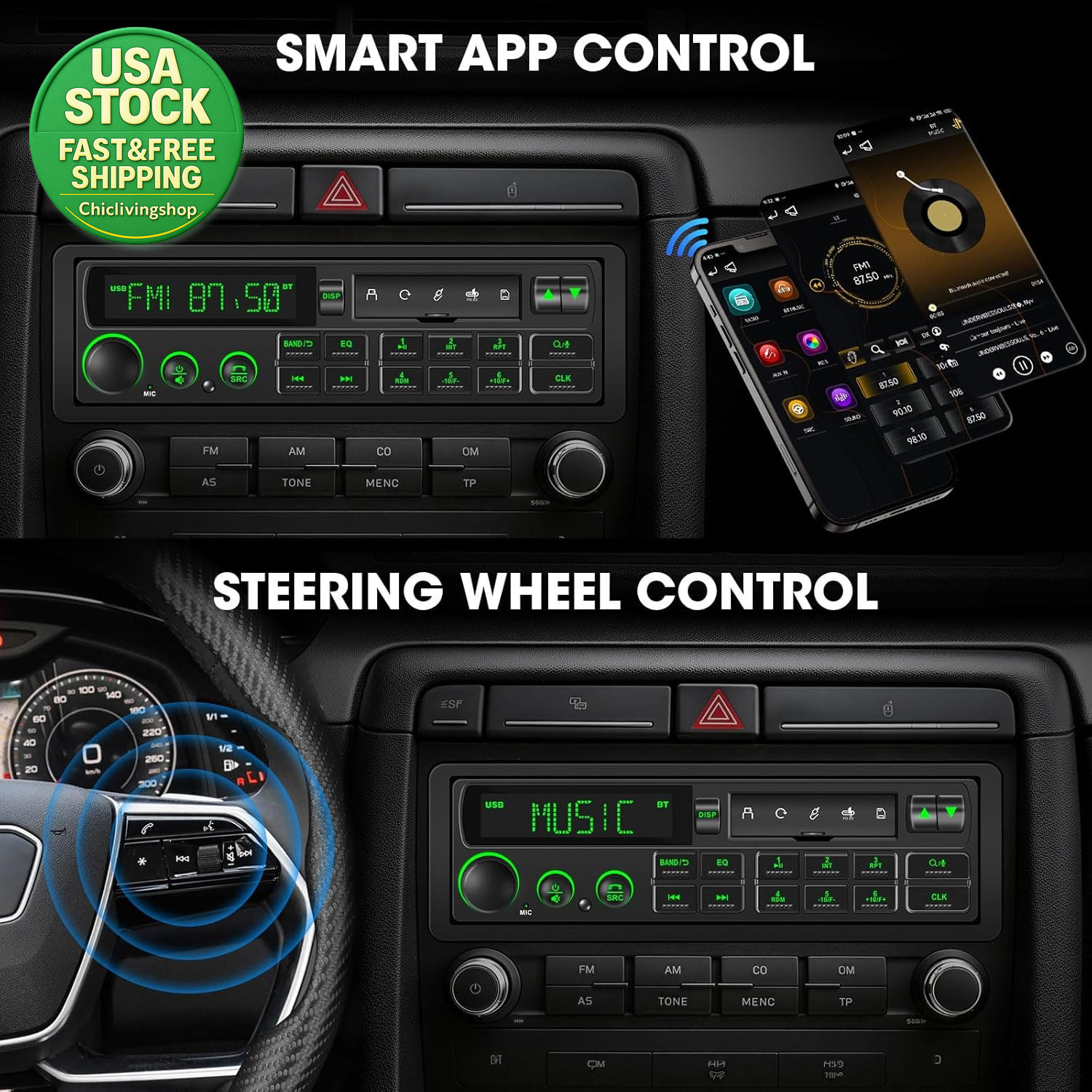 Bluetooth Retro Car Stereo Receiver Single Din for 80S European Cars USB AUX