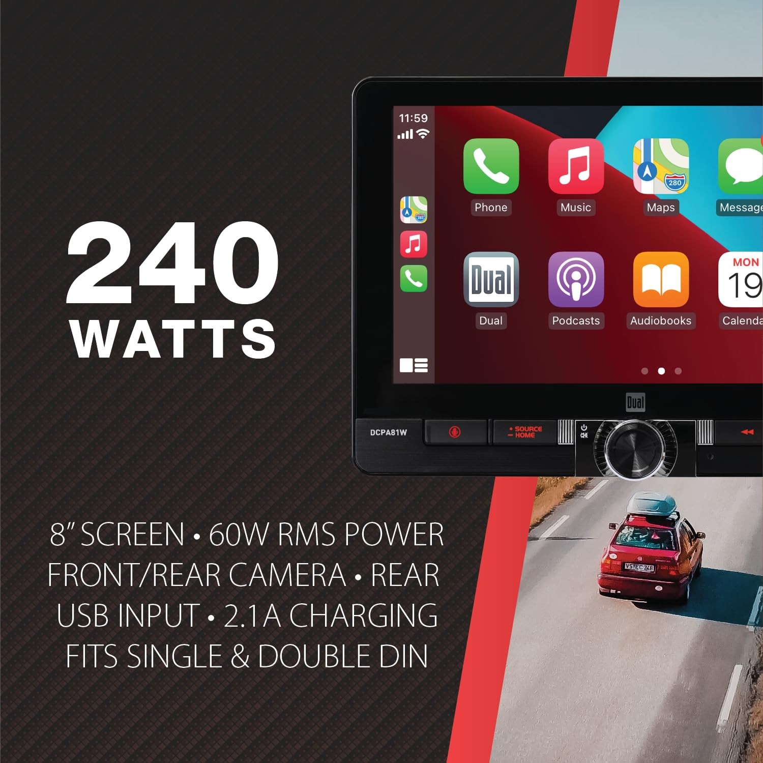 Dual Electronics DCPA81W 8-inch Certified Apple CarPlay Android Auto Wired or…