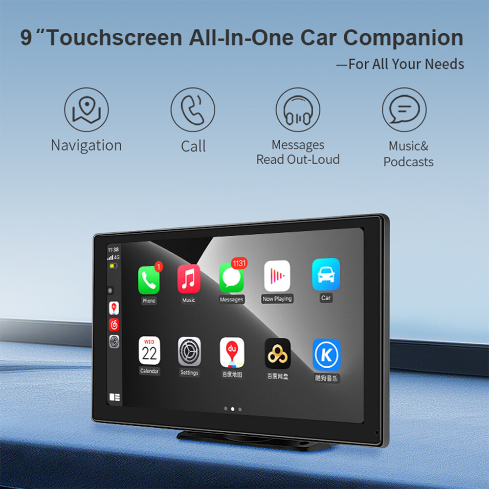 Portable Car Stereo 9″ Toouch screen Bluetooth GPS Wireless Carplay Android auto