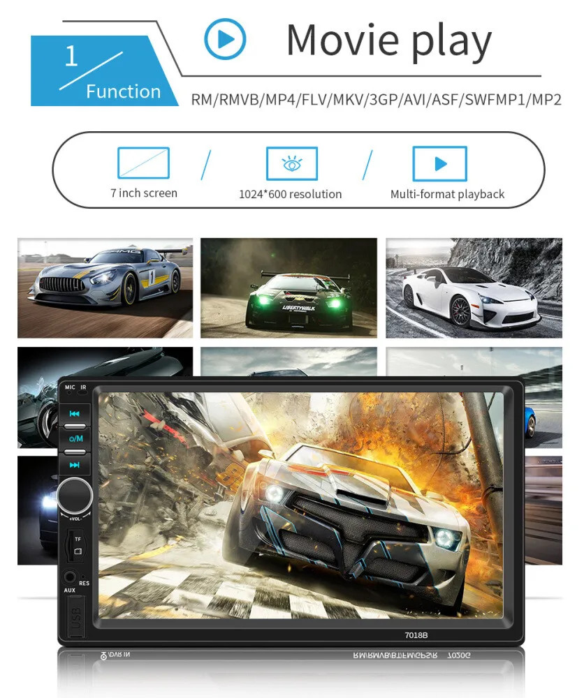7" 2 Din Car Stereo Radio Bluetooth FM Video MP5 Player Touchscreen W/Cam