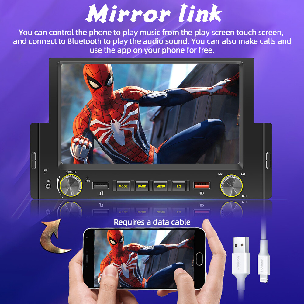 6.2″ Single 1 Din Apple/Android Carplay Car Stereo Radio Bluetooth Touch Screen