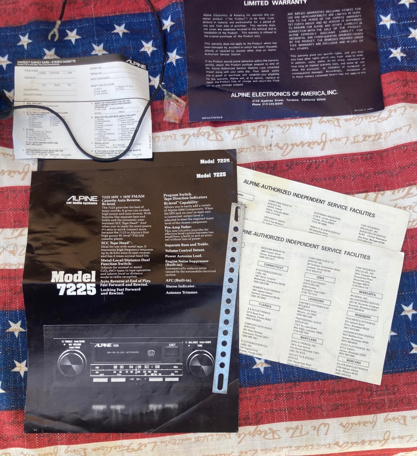 RARE! ALPINE 7225 OLD SCHOOL VINTAGE CAR STEREO CASSETTE TAPE MOUNTING HW MANUAL