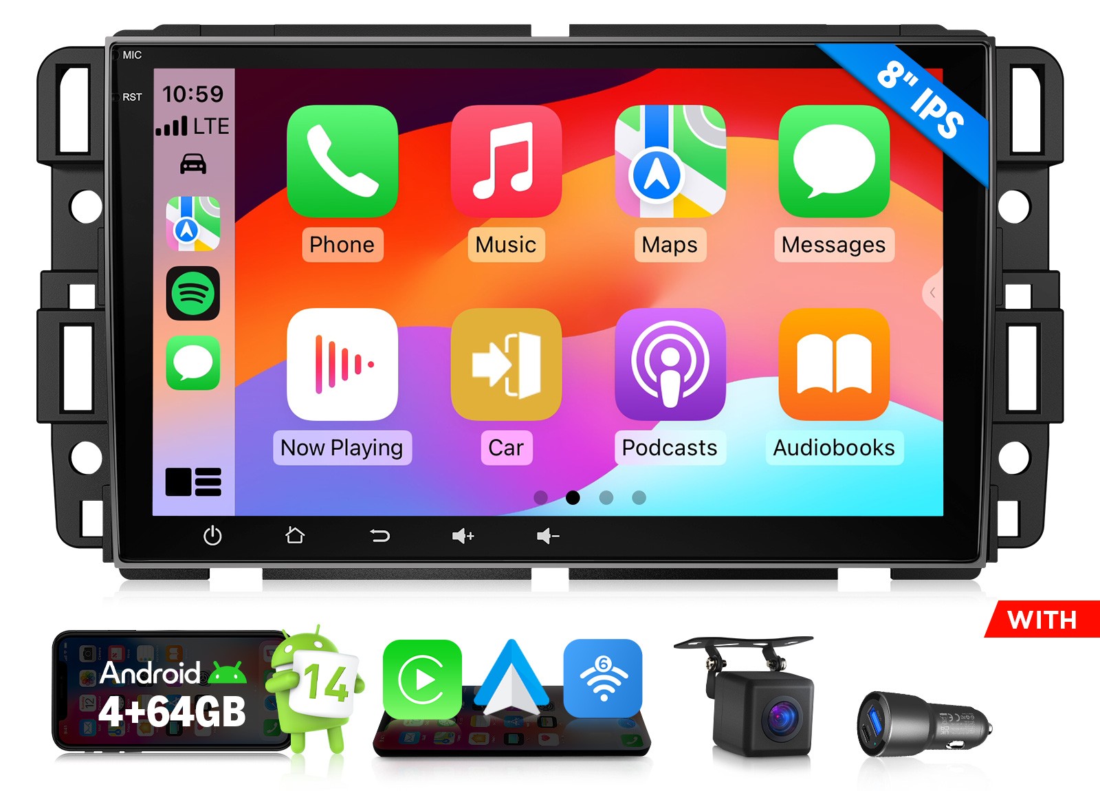8″ Android 14 4+64 Apple CarPlay Car Stereo for 2007-2013 Chevy Silverado WiFi 6