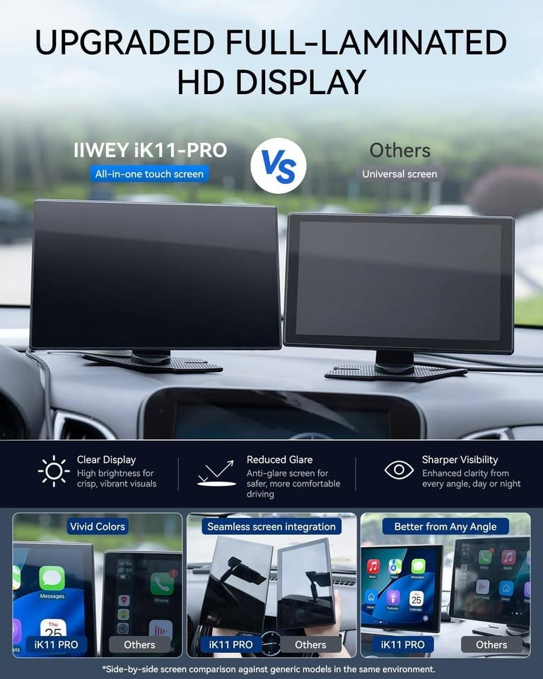 11″ Wireless CarPlay Android Auto Screen w/ 4K Dash Cam