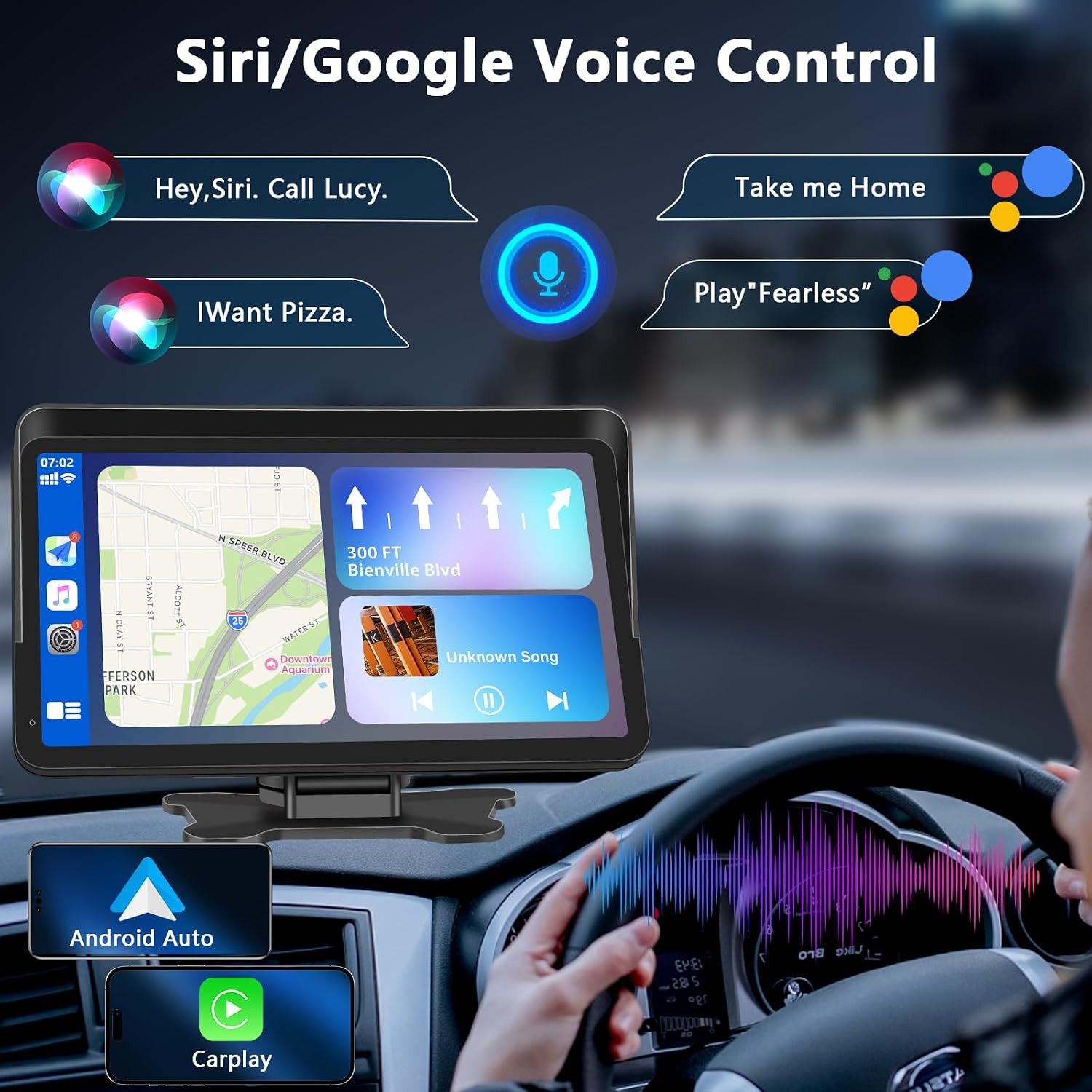 Apple Carplay Portable Car Stereo and Android Auto,Carplay Screen for Car Radio