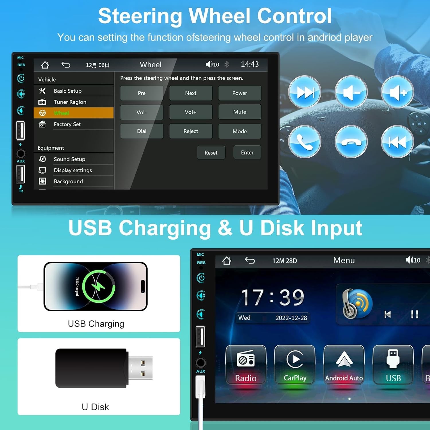 Touchscreen Car Stereo with Mirror Link, Bluetooth & Rear View Camera Support