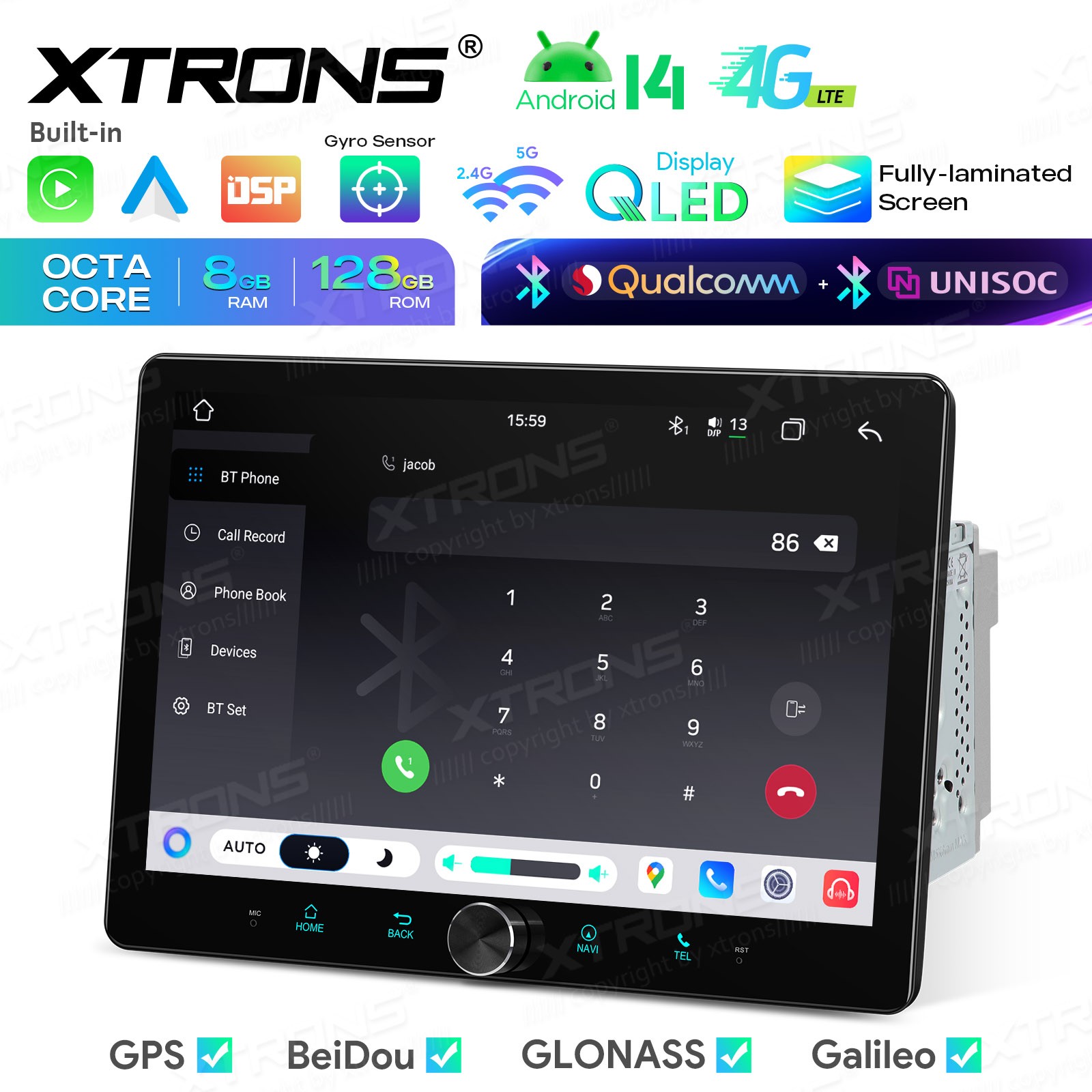 10.1″ AKM DSP Android 14 Radio For Universal 2 Din 8GB 128GB QLED GPS Navigation