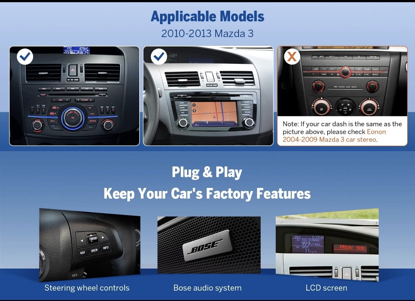 Eonon Stereo for Mazda 3 2010 2011 2012 2013 Car Stereo GPS Navi Radio Cam DVR
