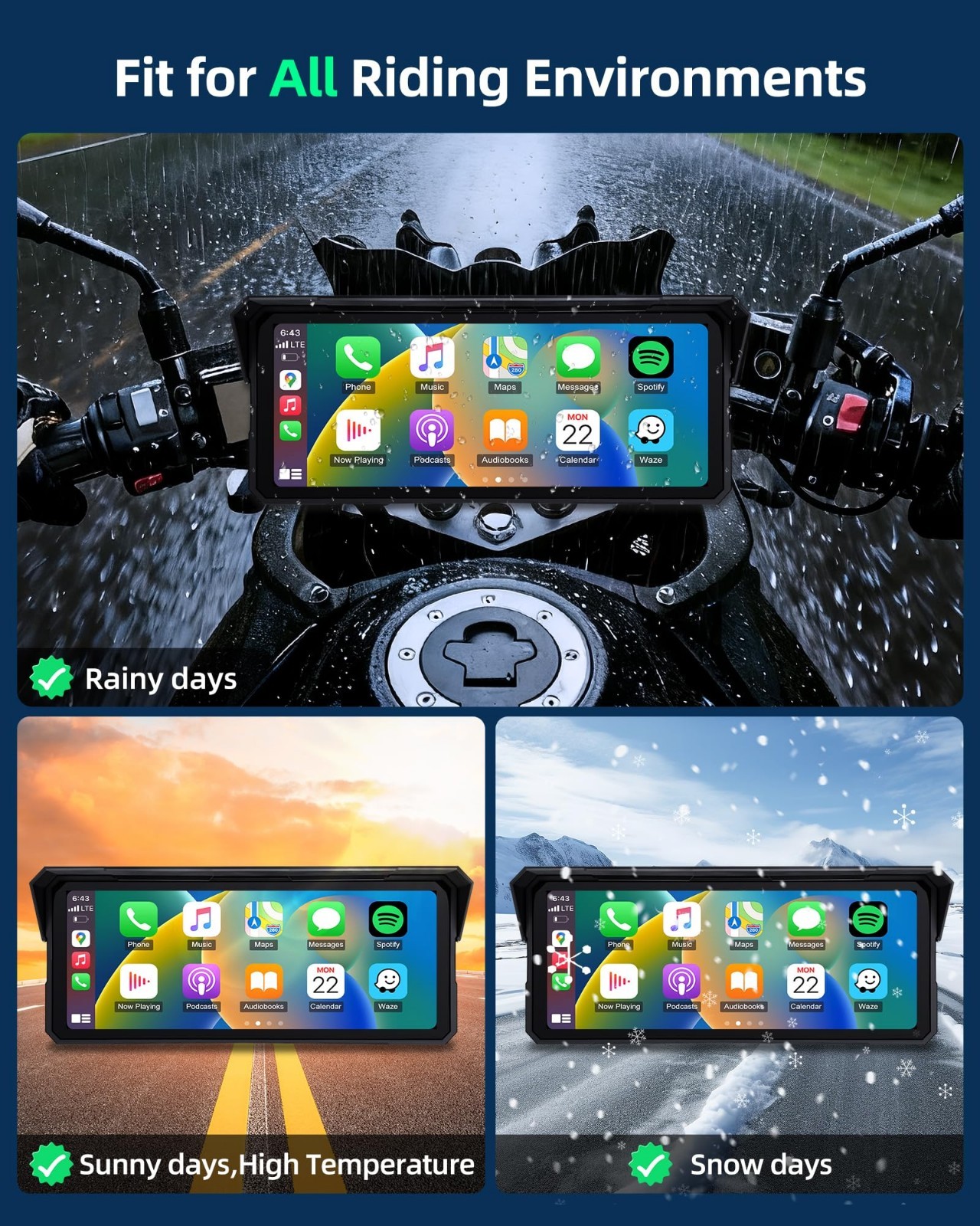4K Motorcycle CarPlay Screen 8.1″ w/ Dash Cam, GPS, Voice Control, Dual Bluetoot