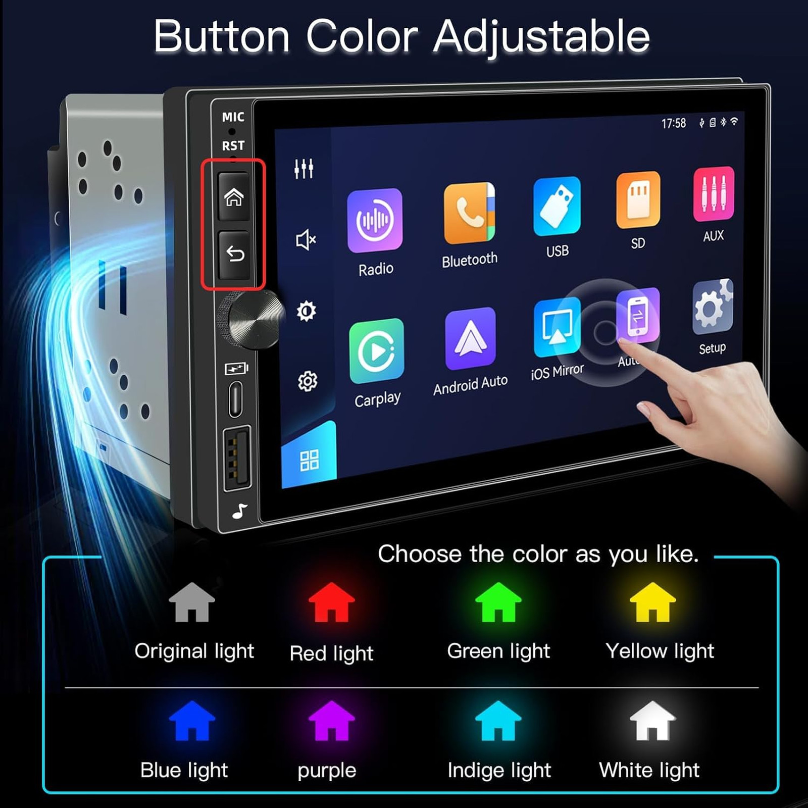 7 Inch QLED Car Stereo Touchscreen Double Din Radio Apple Carplay Android Auto