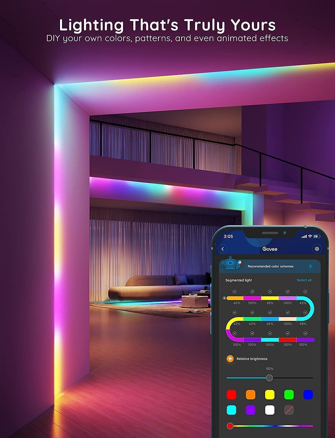 RGBIC LED Strip Lights, Smart LED Lights for Bedroom, Bluetooth LED Lights APP C
