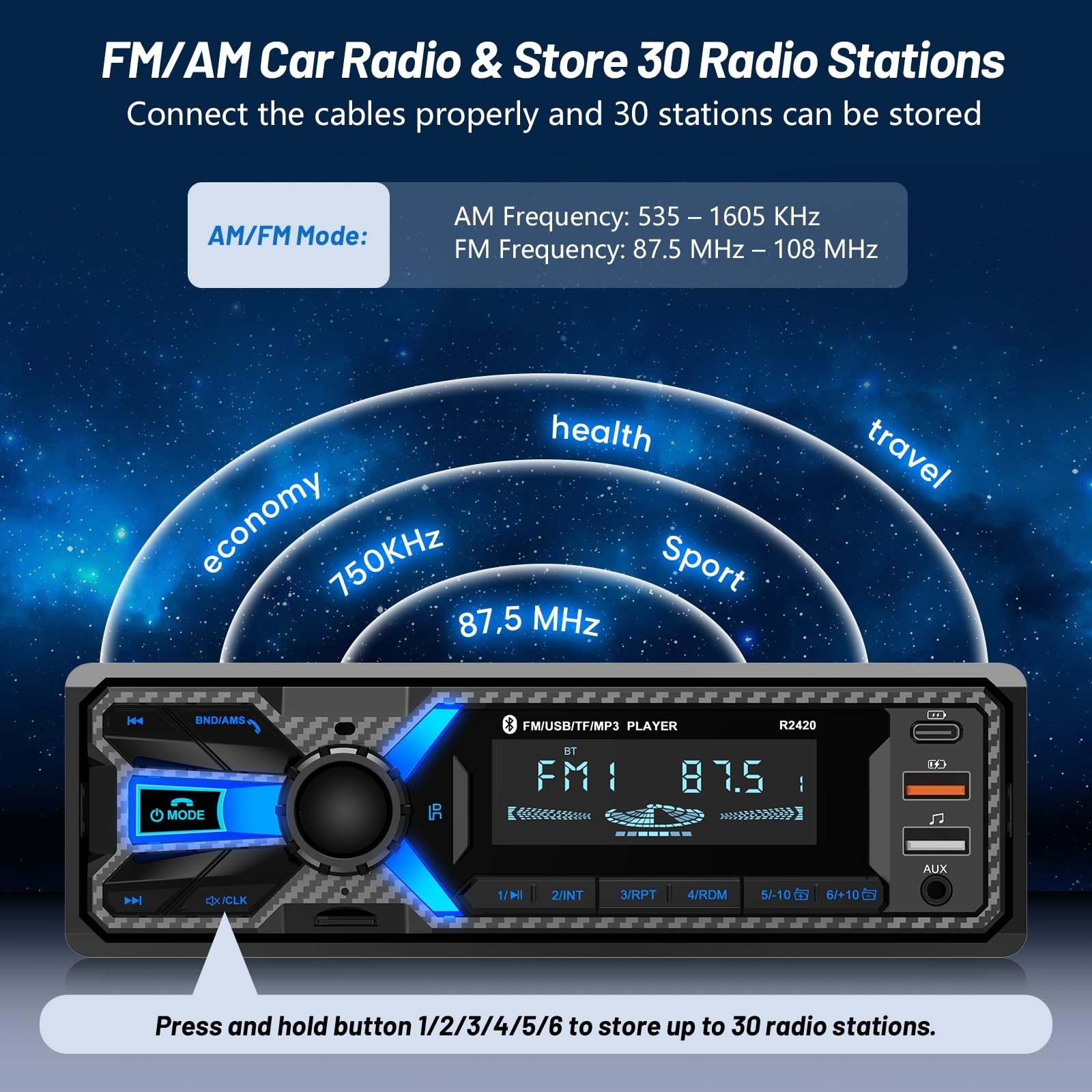 Bluetooth Car Stereo Radio – Single Din FM/AM, USB/AUX/SD, Hands-Free MP3 Player