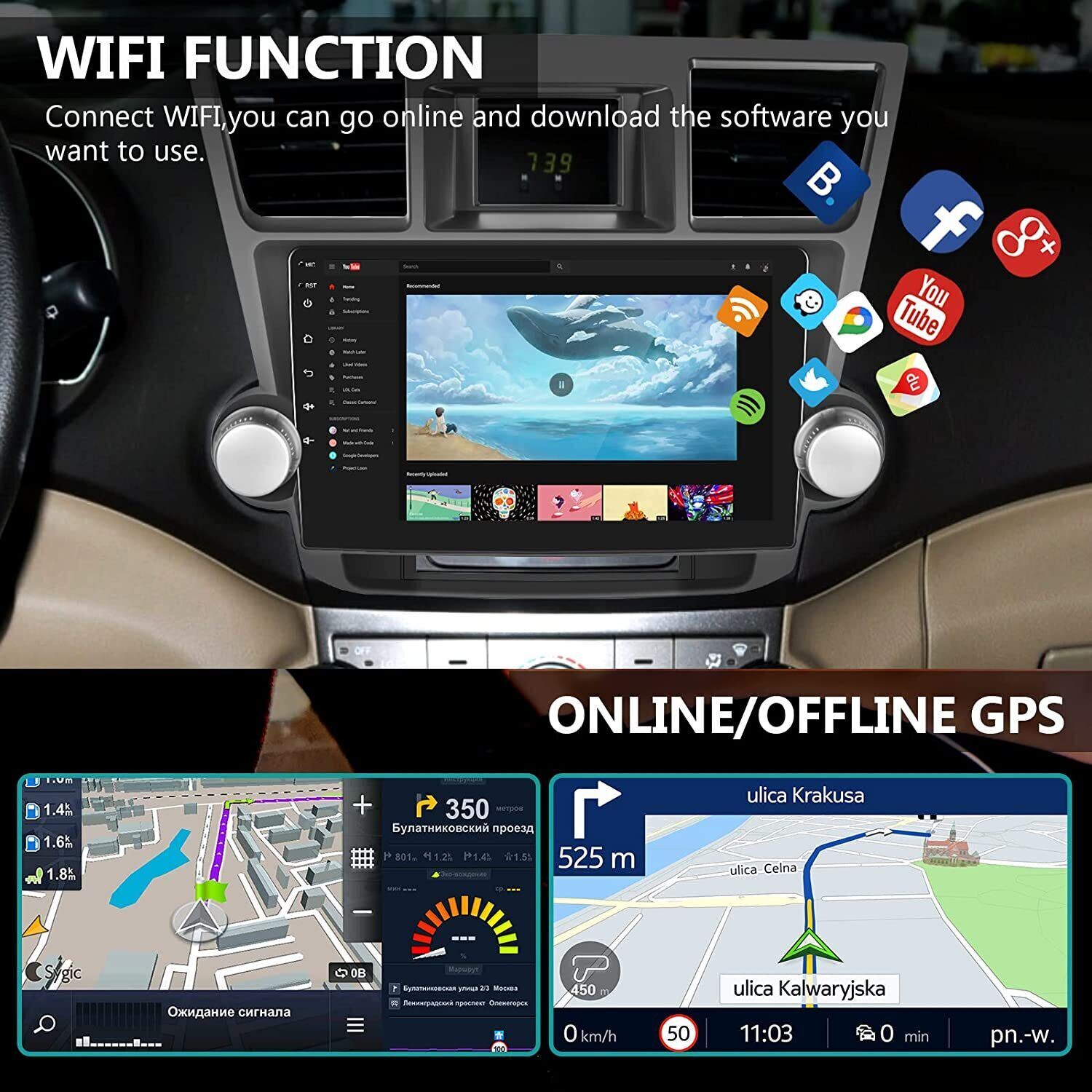 1280*800HD IPS Screen Carplay For Toyota Highlander 2008-2013 Radio Stereo GPS