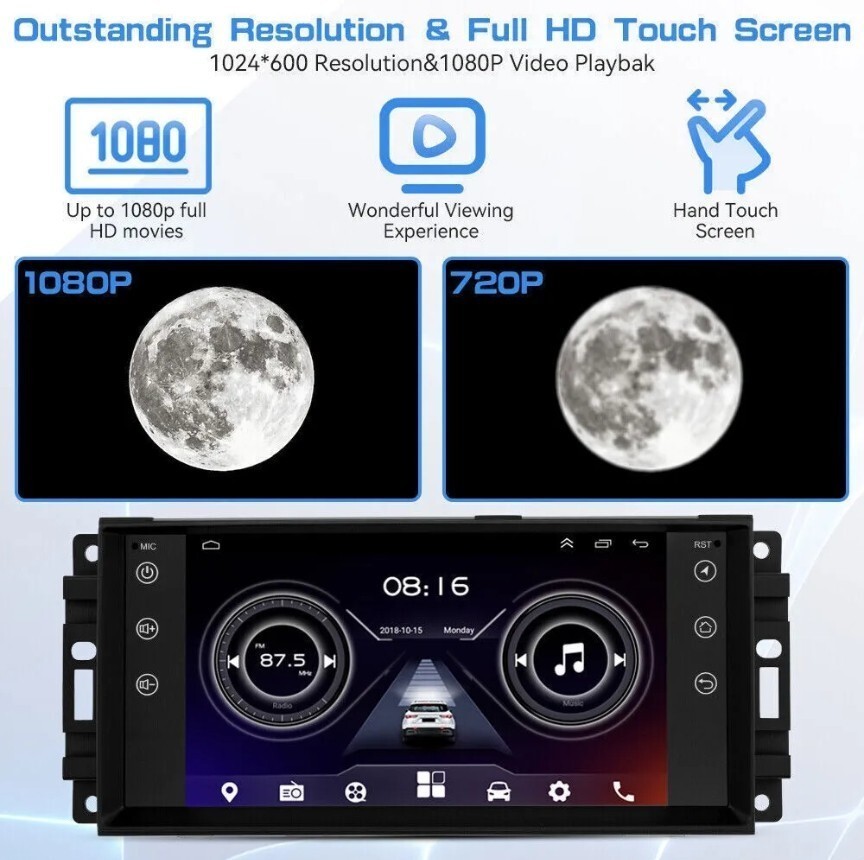 7″ Android Screen Carplay Car GPS Stereo Radio For Jeep Wrangler Dodge Chrysler