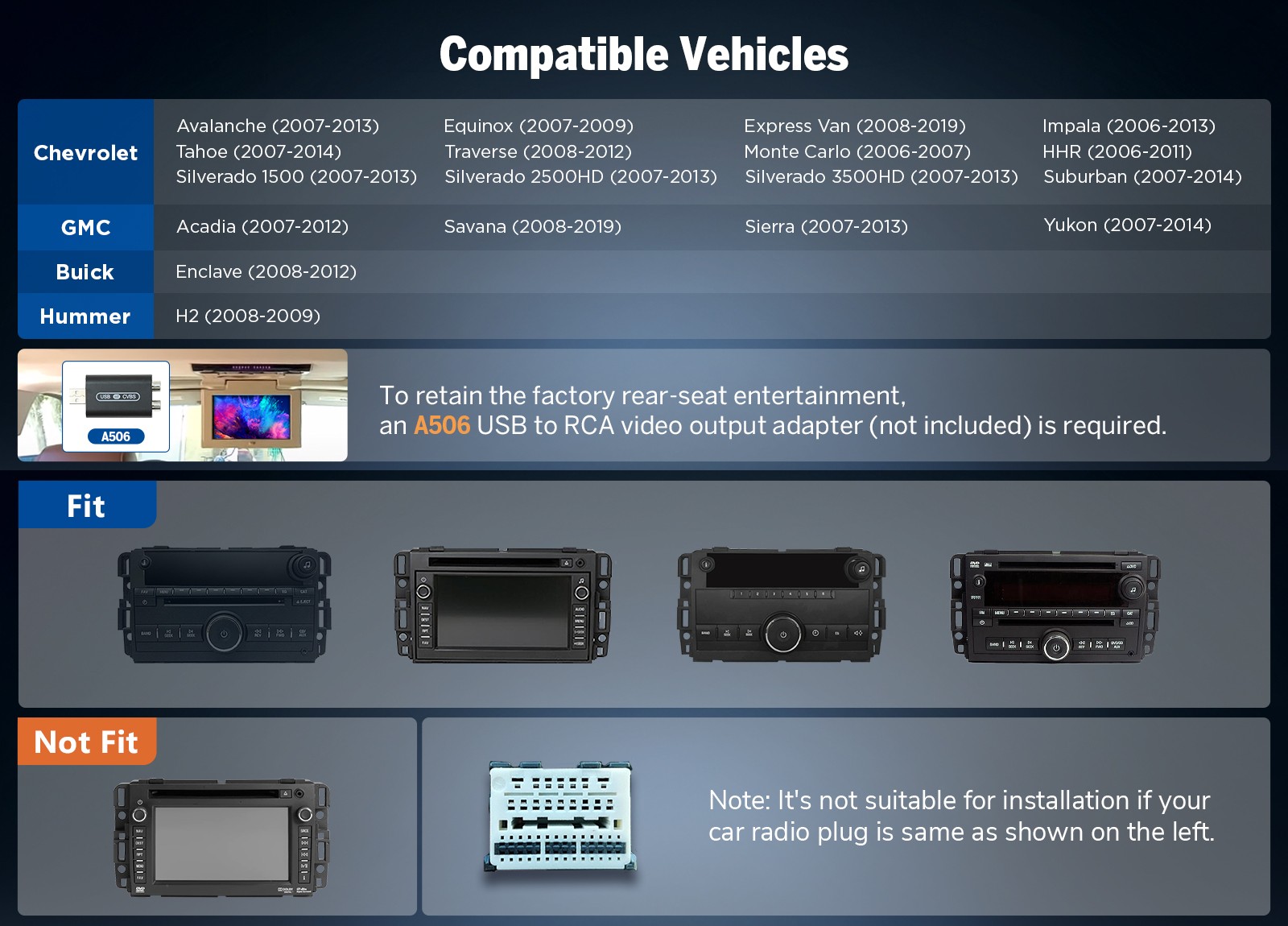 Android 13 8+128G 8″ Car Stereo DSP GPS CarPlay 4G Radio for GMC Yukon 2007-2014