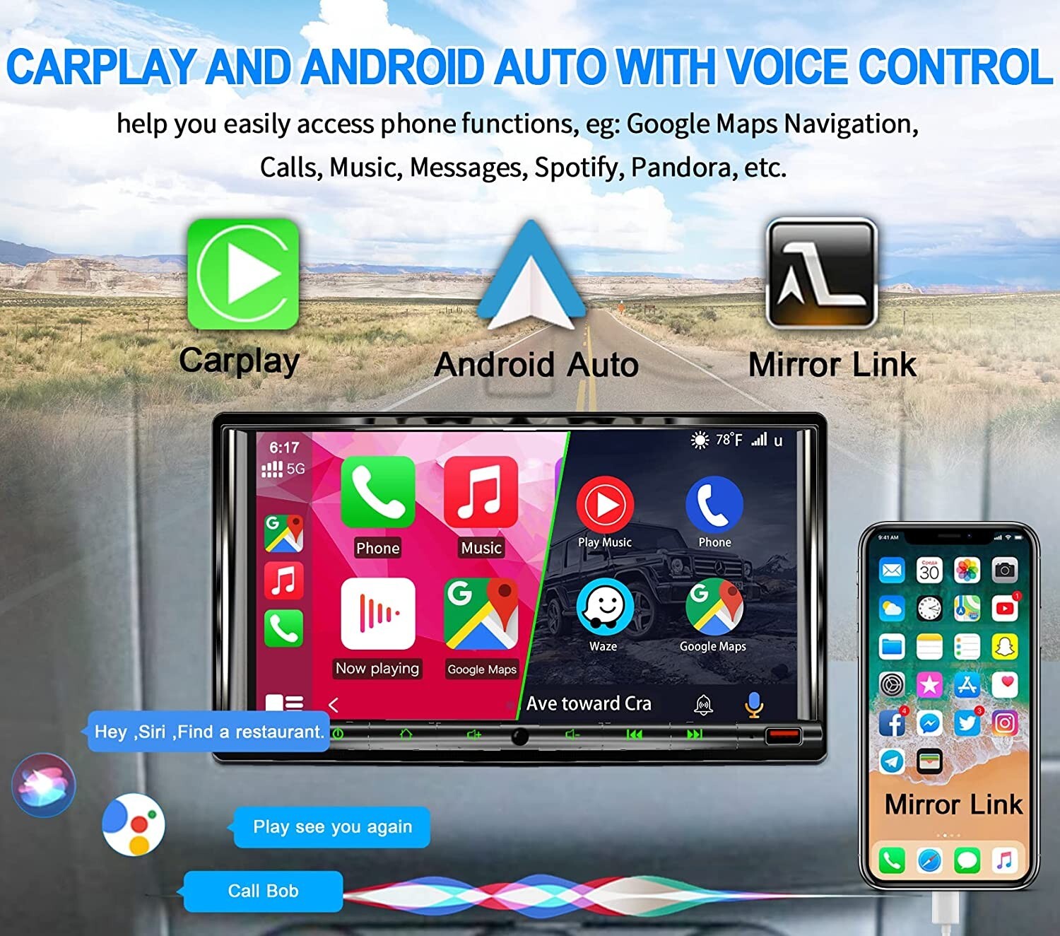 1280×720 HD Non-Glare Touch Screen Car Stereo w 30 Segment EQ,7″ Car Stereo NEW