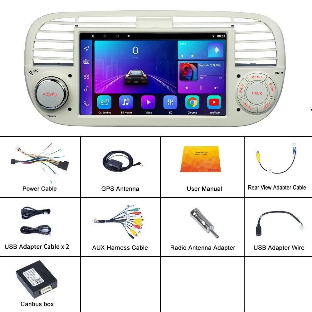 7″ Android 13 Car Stereo Radio Carplay AHD GPS HD Screen For Fiat 500 2007-2015