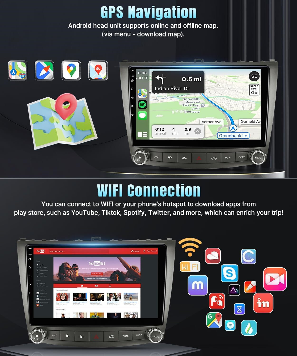 For Lexus IS250 IS350 2006-2012 Android 13 Apple CarPlay Car Stereo Radio GPS BT