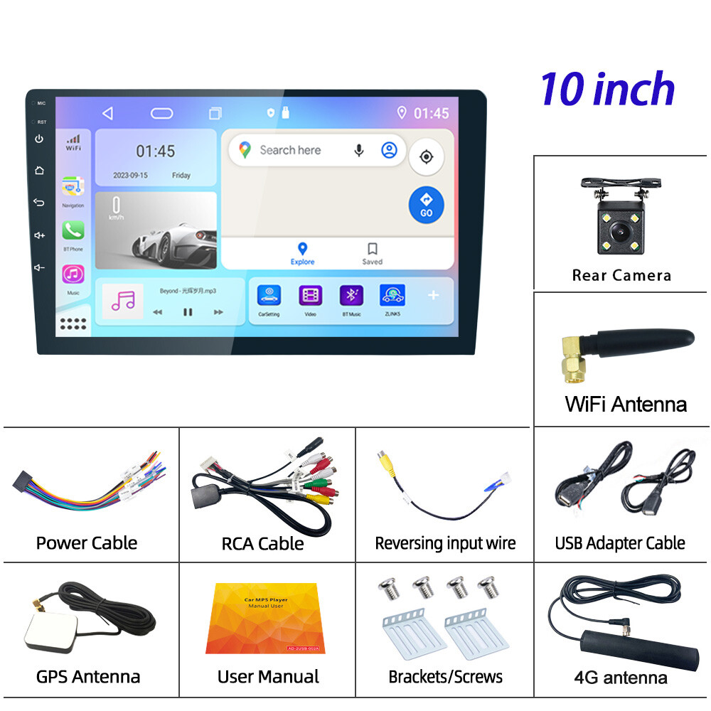 6+128G 2DIN 10” Car Radio Stereo Apple Carplay Android Auto DSP QLED Screen+Cam