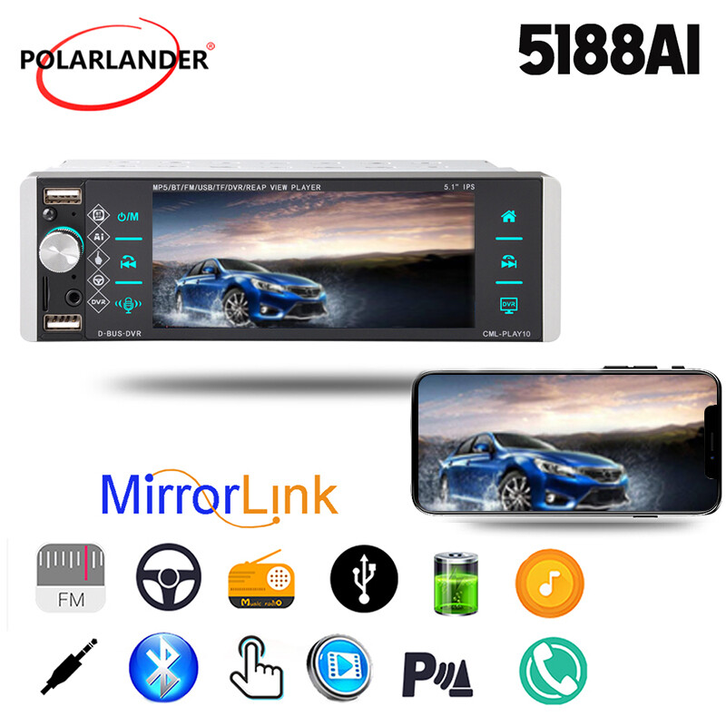Touch Screen IPS Bluetootn4.2 FM/AM 5.1 Inch Mirror link Car Radio Single 1Din