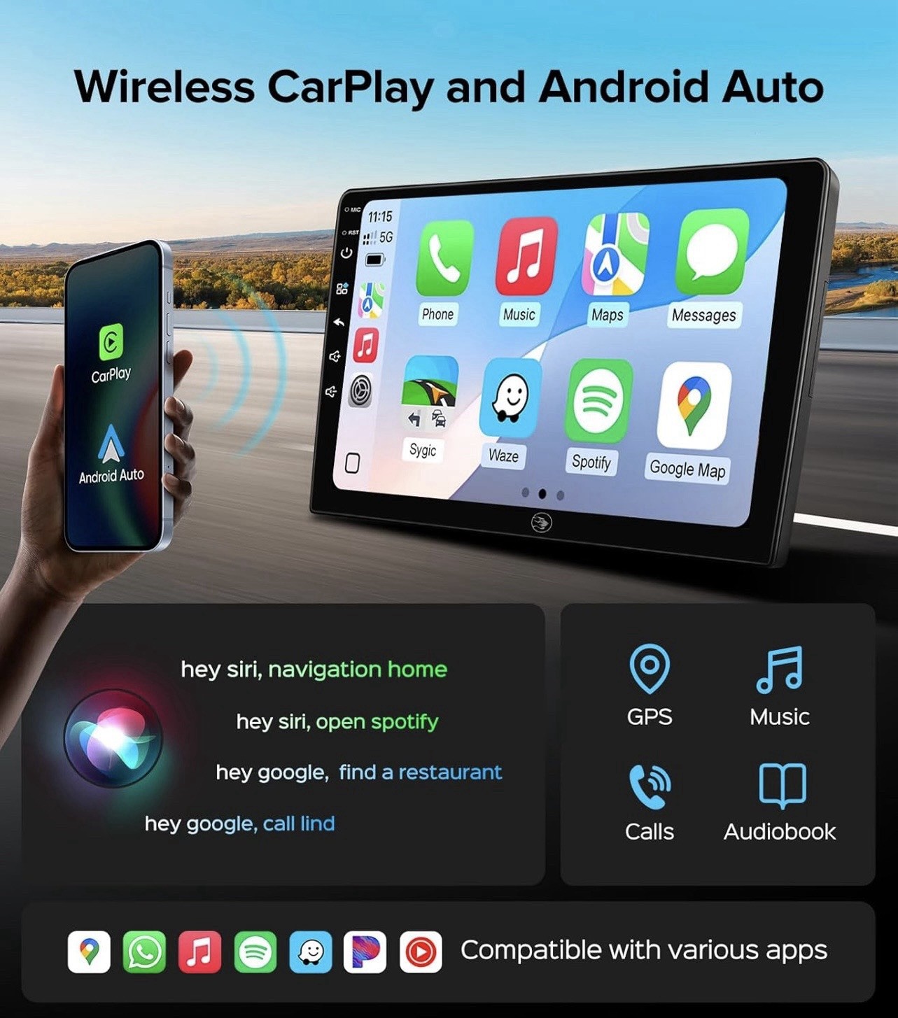 Car Stereo Radio 2005-2011 Tacoma Linux QLED Wireless CarPlay Android Auto