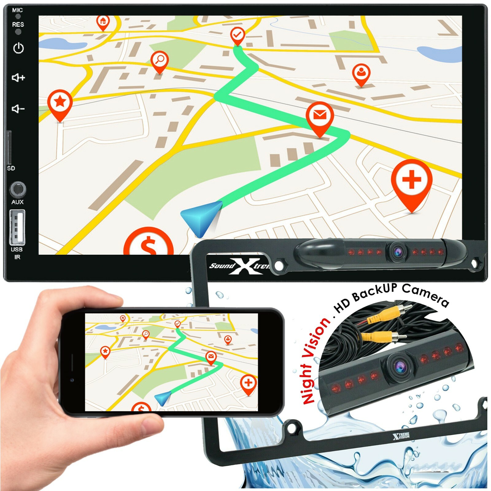 Double Din 7″ HD MP5 MP3 Player w/ Touchscreen USB w/ BT, MIRRORLINK + CAM1