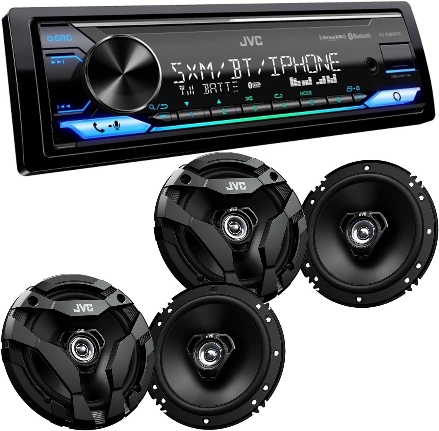 JVC Digital Media Receiver Bluetooth® Alexa / USB + 4x JVC 6.5 Inch Car speaker