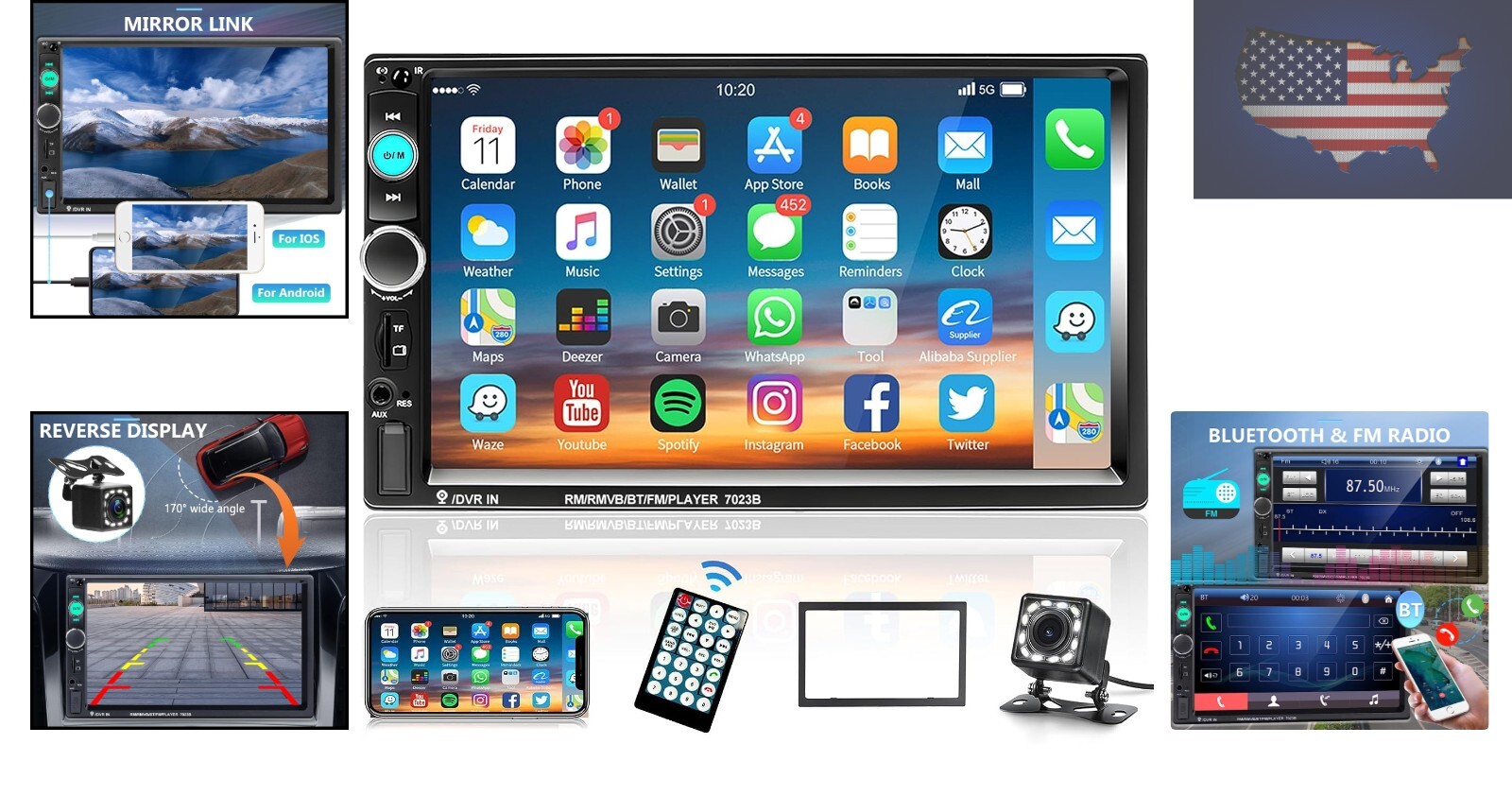 Car Multimedia Experience: 7-Inch HD Double Din Stereo with Bluetooth & Camera