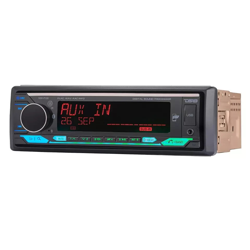 DS18 Single Din Car Stereo Receiver Built-in DSP EQ Bluetooth Sub Out SDX-P100