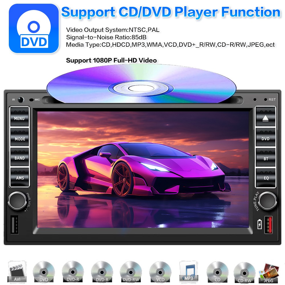 6.2″ Touch Screen Bluetooth USB/SD/AUX Stereo Remote control DVD/CD Player 2 Din