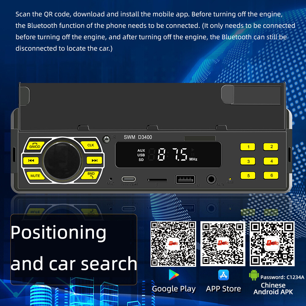 Single 1DIN Car Stereo Radio Voice Control Bluetooth TYPE-C USB FM TF MP3 Player