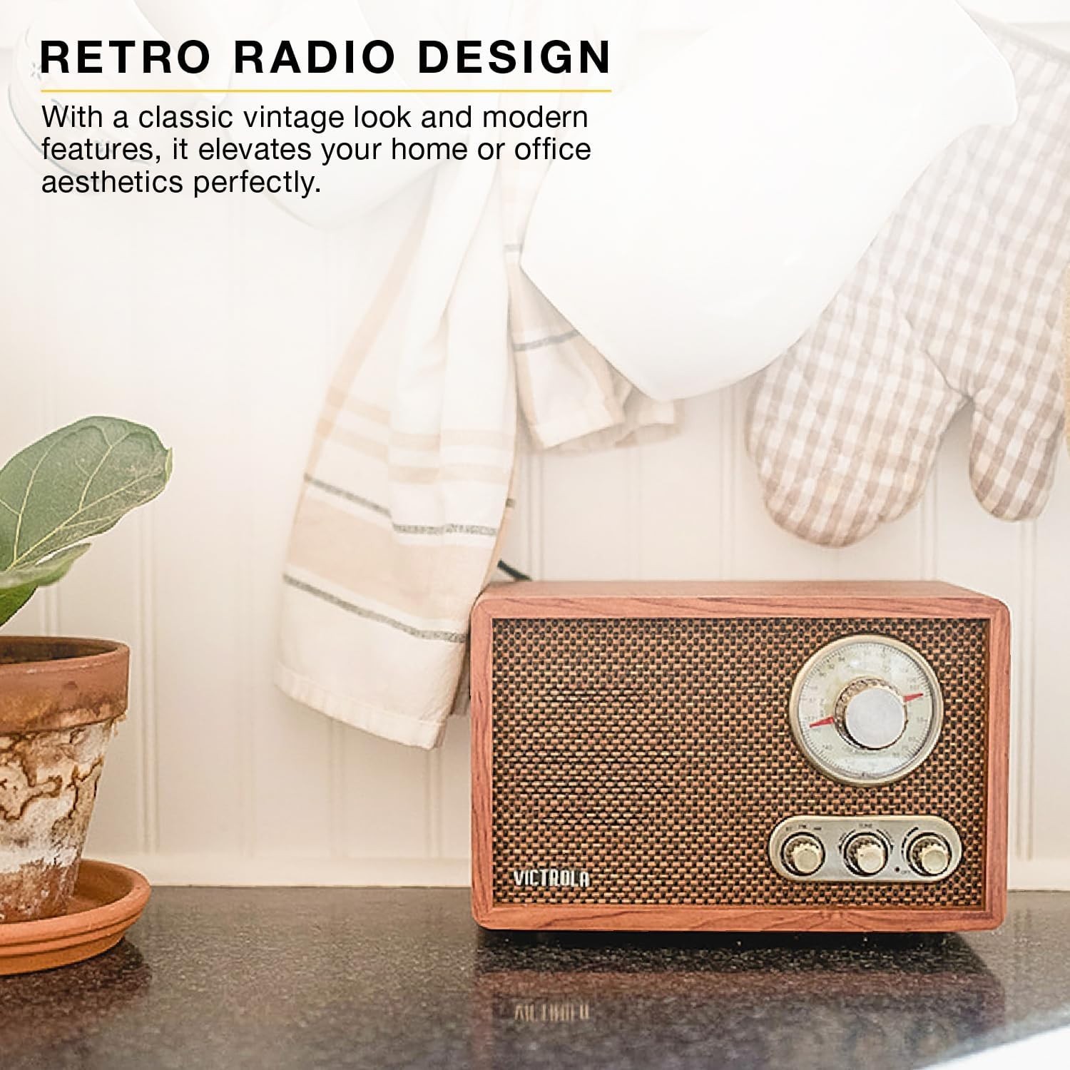 Vintage Bluetooth Radio with Rotary Dial & Built-in Speakers