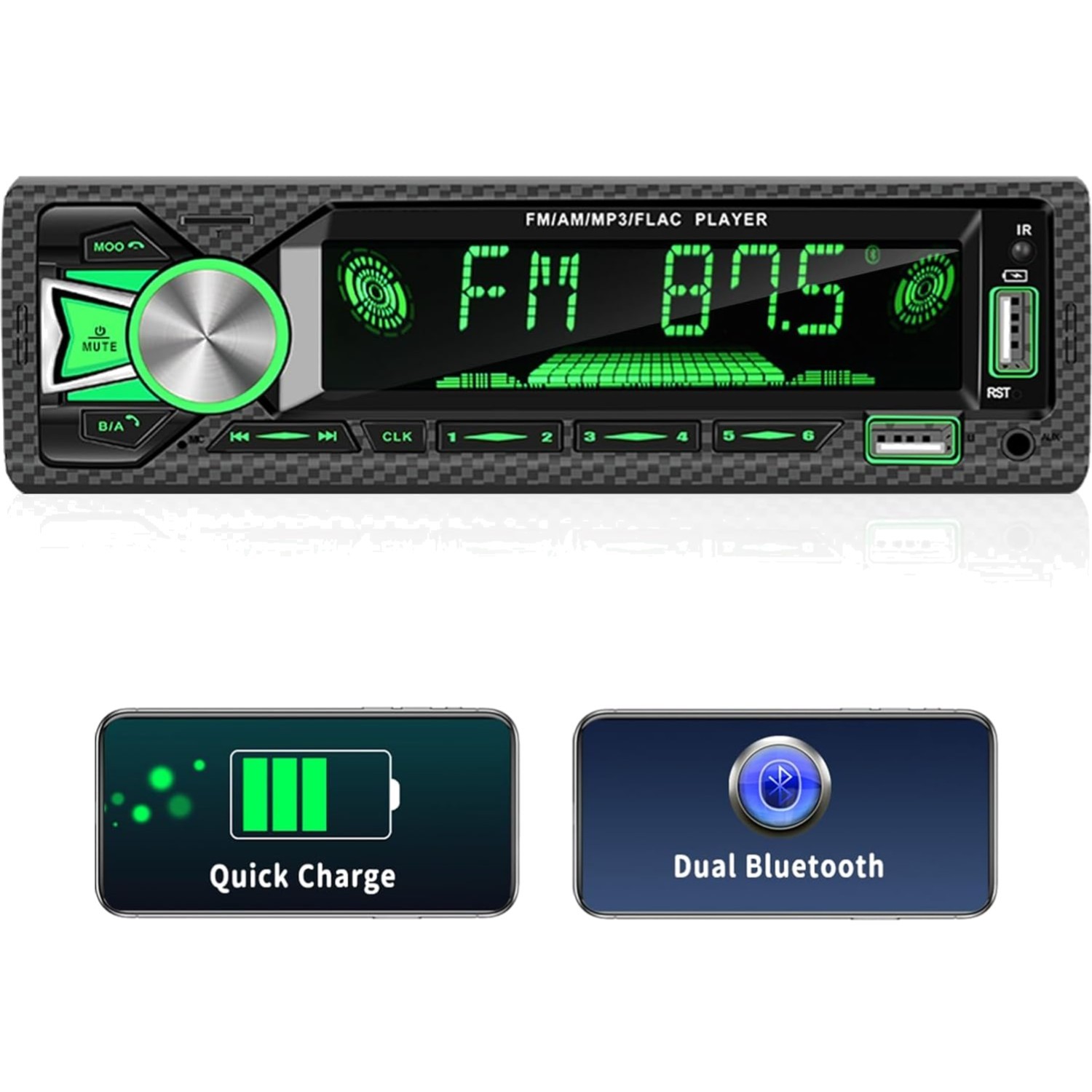 Single DIN Bluetooth Car Stereo with LCD Display & Quick Charge – MP3 Player