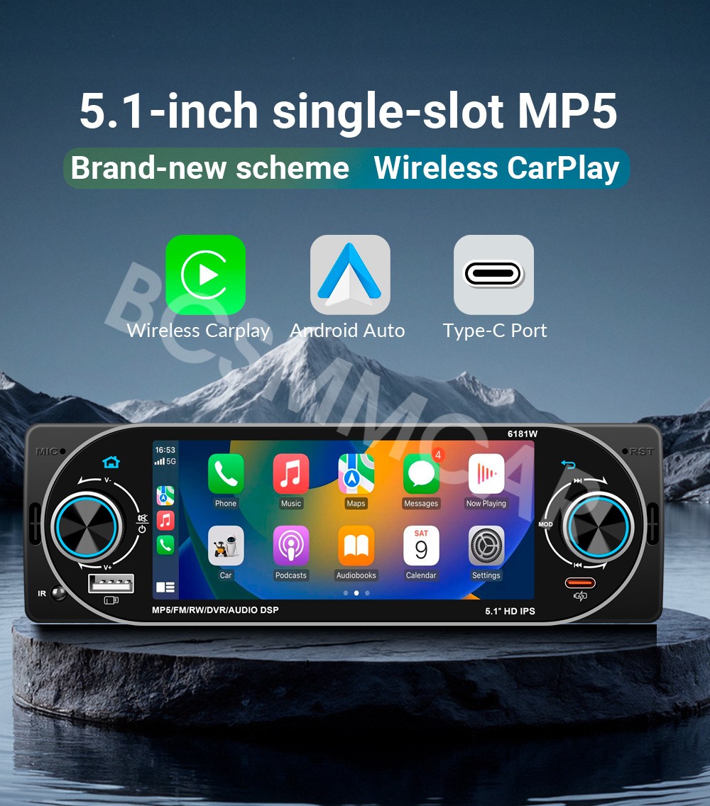 1Din Car MP5 Player FM Bluetooth Touch Screen USB Stereo Mirror Link With SWC
