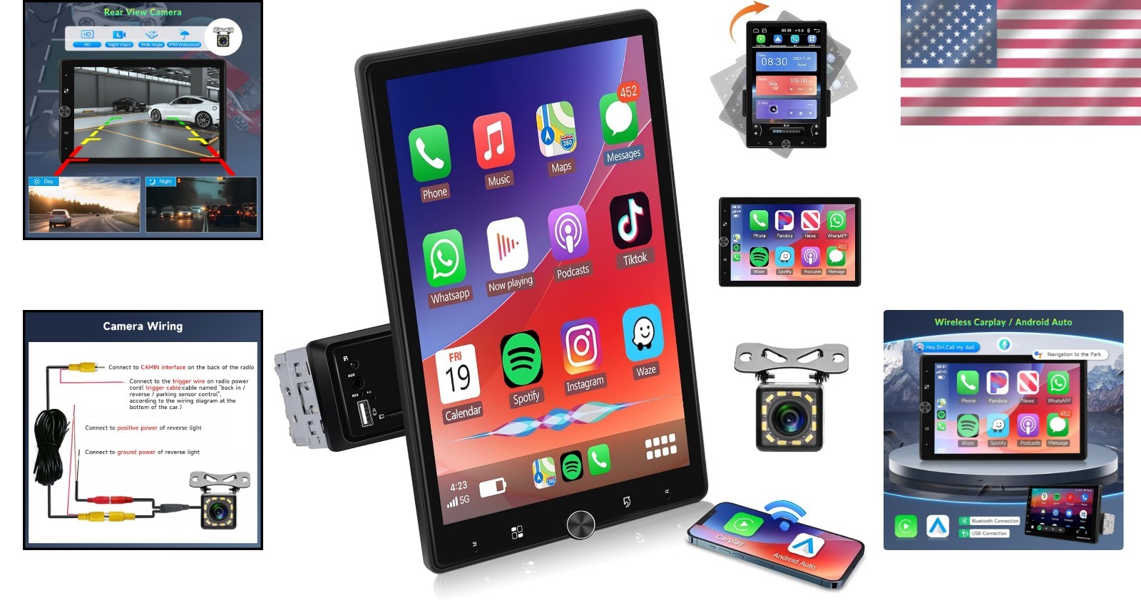 10.4″ Rotatable Touchscreen with HD Backup Camera and Subwoofer Support