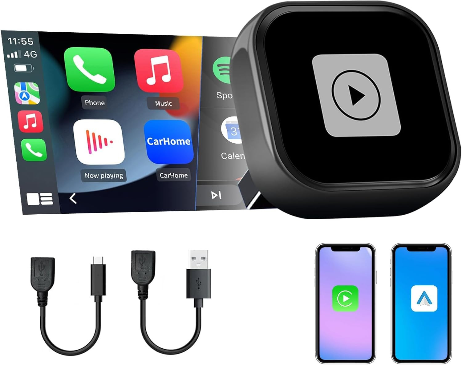 Mini 2-In-1 Wireless Carplay & Android Auto Adapter for Ios 10+ & Android 11+, P