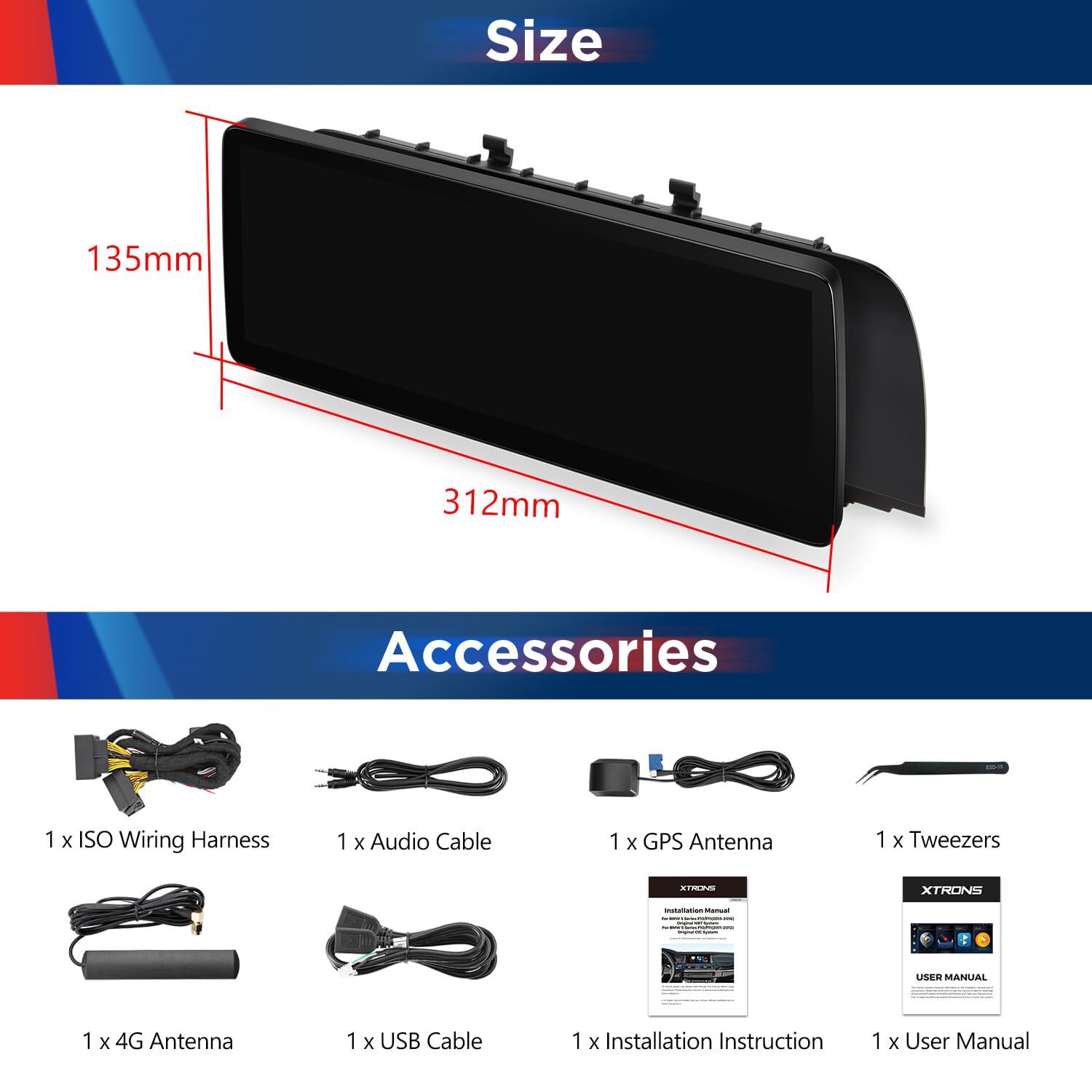 XTRONS 12.3″ Android 14 Car Stereo for BMW 5 Series F10/F11 (2013-2016) Carplay