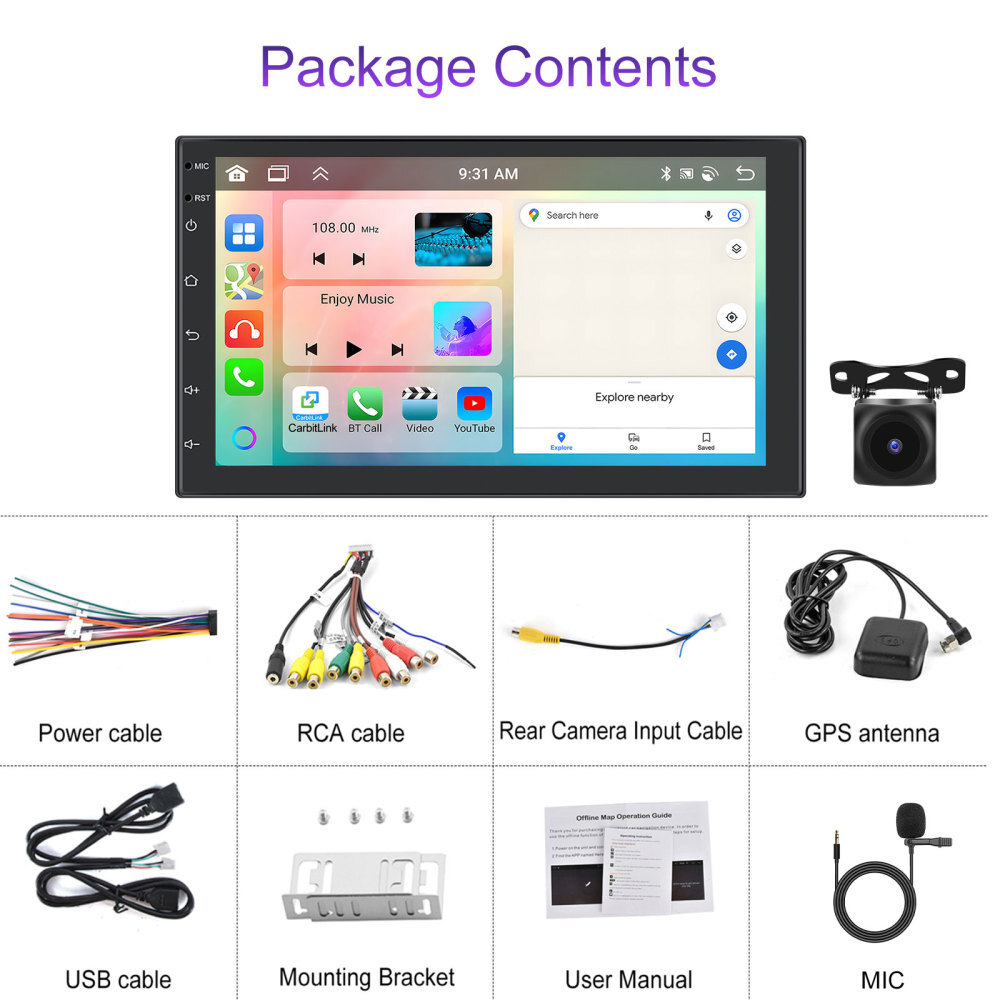 7″ Android 13 Carplay Double 2 Din Car Stereo Radio 4G+64G 8 Core GPS DSP Camera