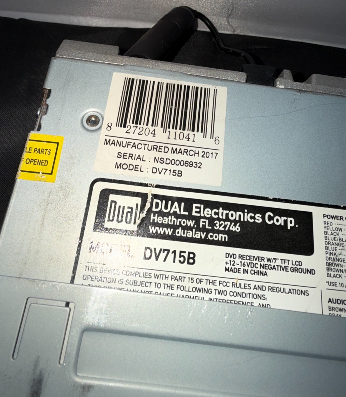 Dual In Dash Receiver DV715B (PARTS/REPAIR)