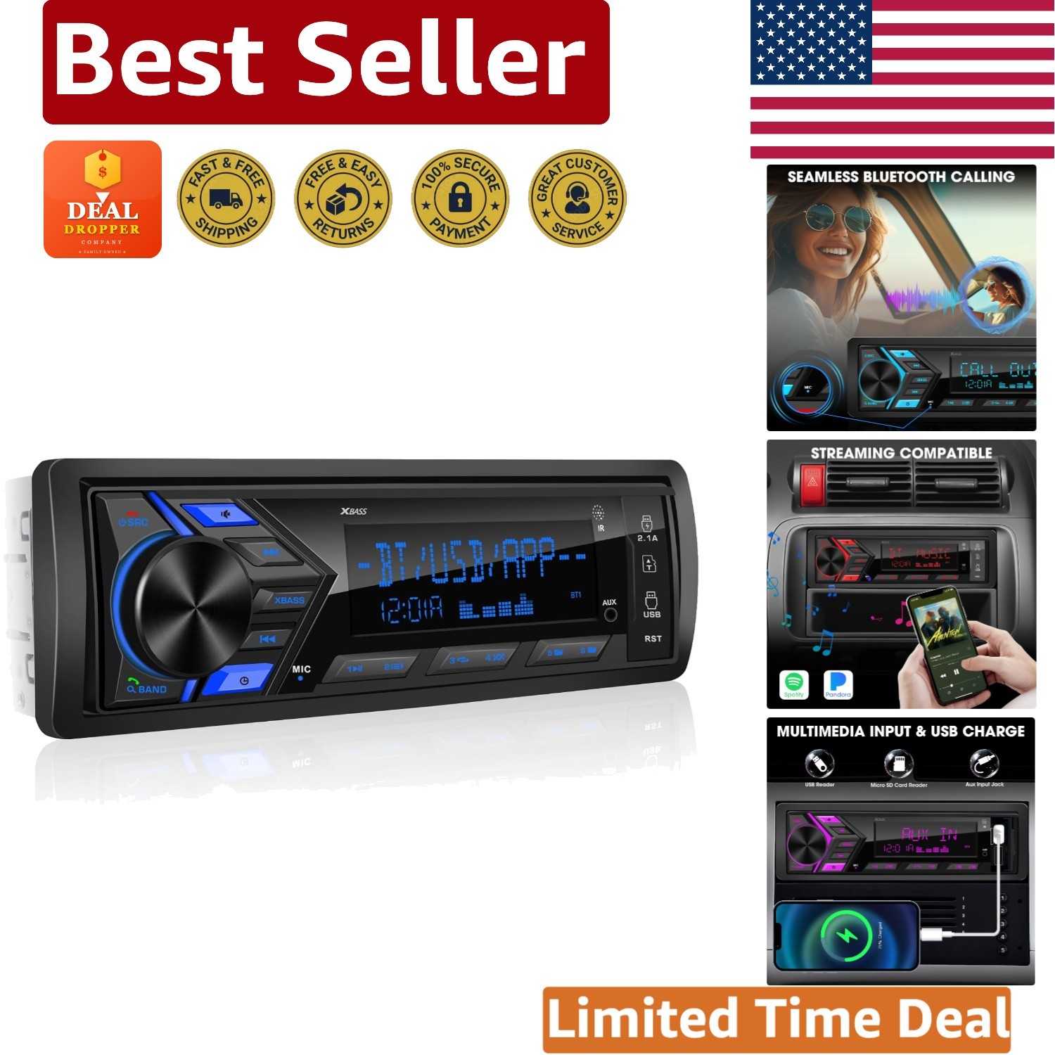 Versatile Single Din Bluetooth Car Audio System with USB & Fast Charging