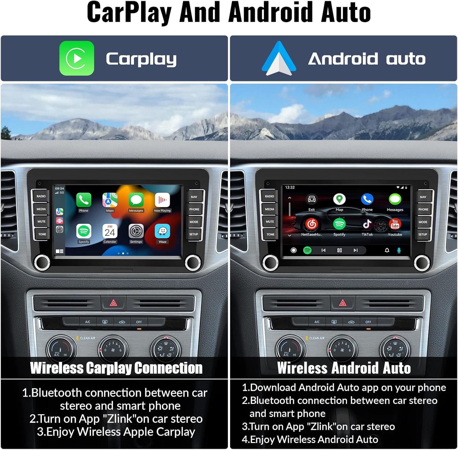 Android Car Stereo 2G+64G Touchscreen GPS Bluetooth WiFi Backup Camera for VW