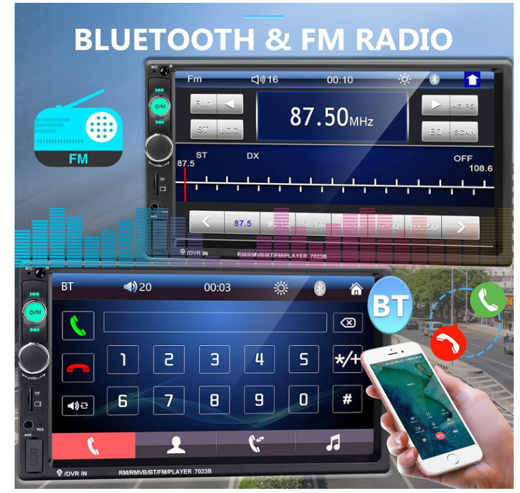 Podofo 7″ Double Din Car Stereo Radio MP5 Player Bluetooth Touchscreen w/Camera