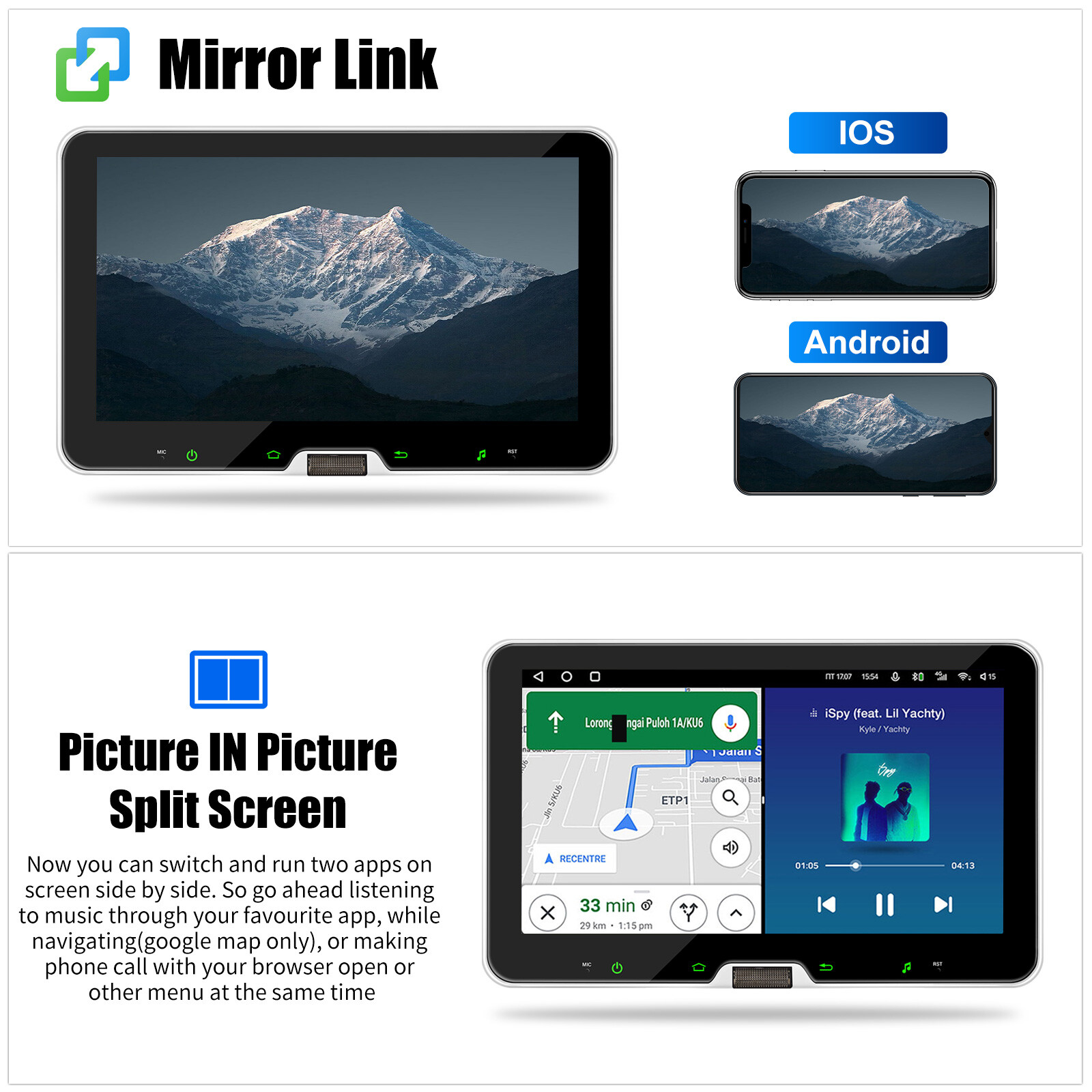 10″ Rotatable Car Stereo Radio 1 DIN Android 13 4+64G Carplay GPS Navigation Cam