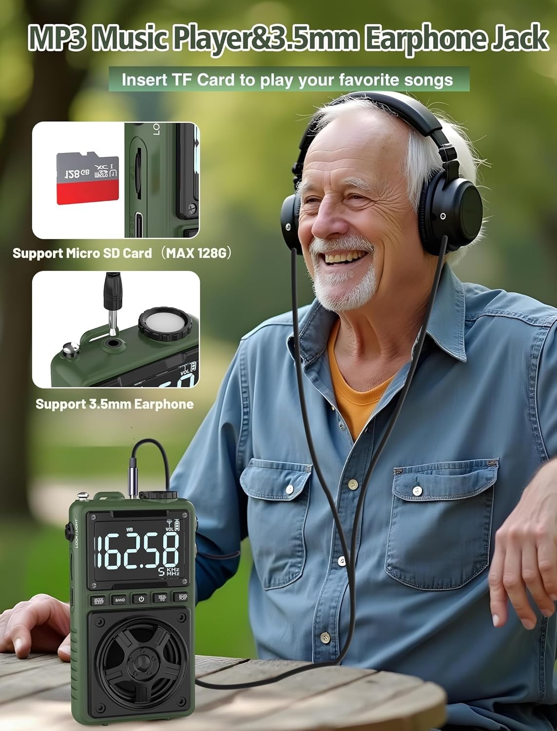 Multi-Band Portable Radio with Rechargeable Battery NOAA Weather Alert and Large