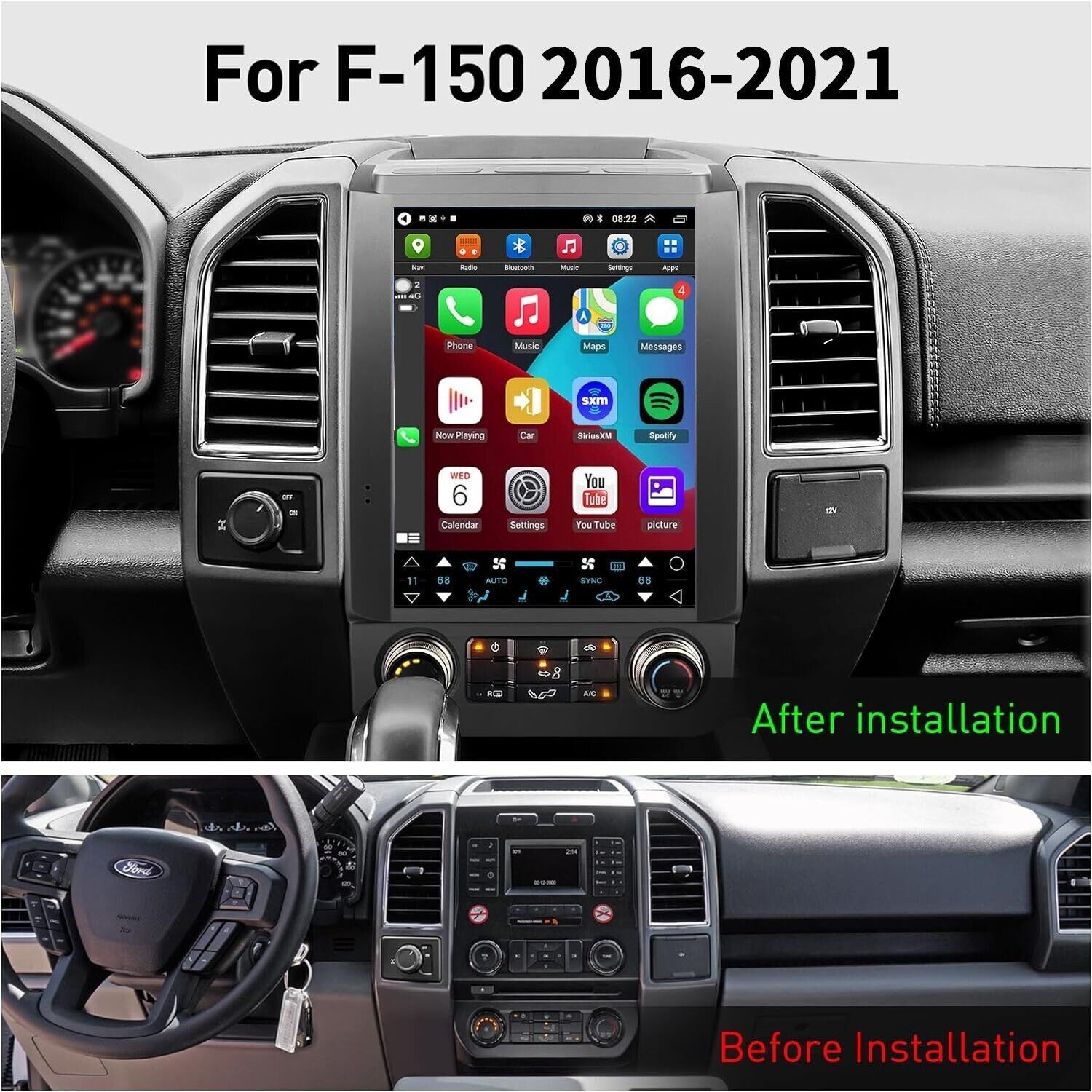 12.1″ Tesla Style Car Radio Android GPS Navi Head Unit For Ford F150 2016-2021
