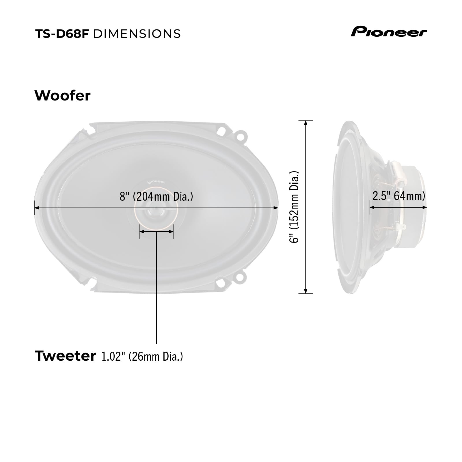 Pioneer TS-D68F D Series 6×8 2-Way car Speakers