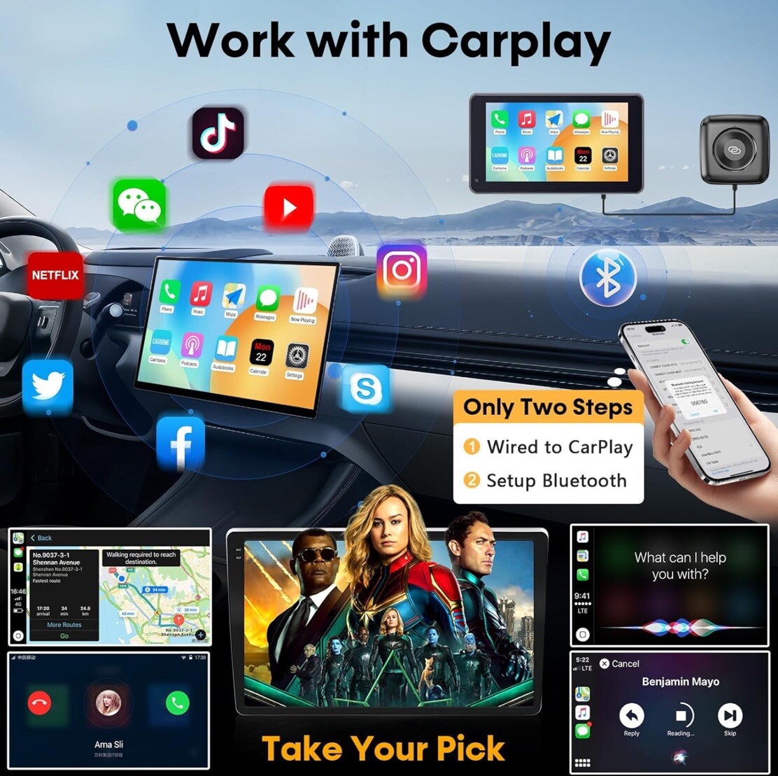 PEMACOM Wireless CarPlay Adapter Fast-Connect For iPhone IOS 9+ Car BRAND NEW